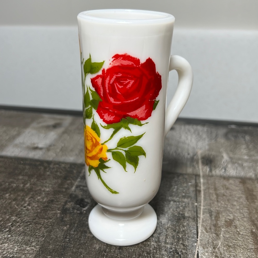 Avon Milk Glass Dutch Vintage Demitasse Espresso Mug Demi Cup Red Yellow Rose